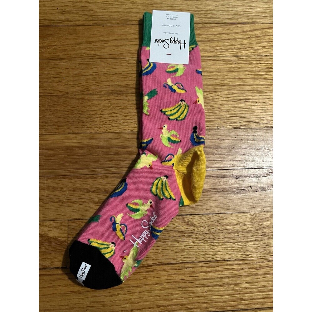 Happy Socks "Pink Bananas" Combed Cotton Crew Sock - (8-12)